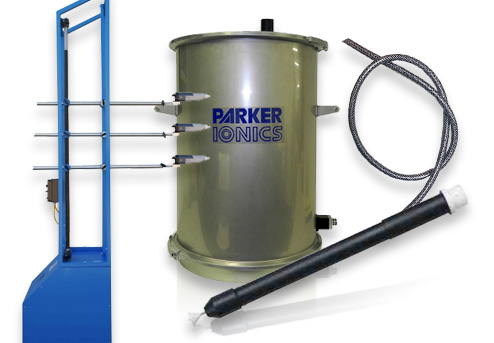powder gun mover, powder coating barrel, a hose, and a powder gun extension